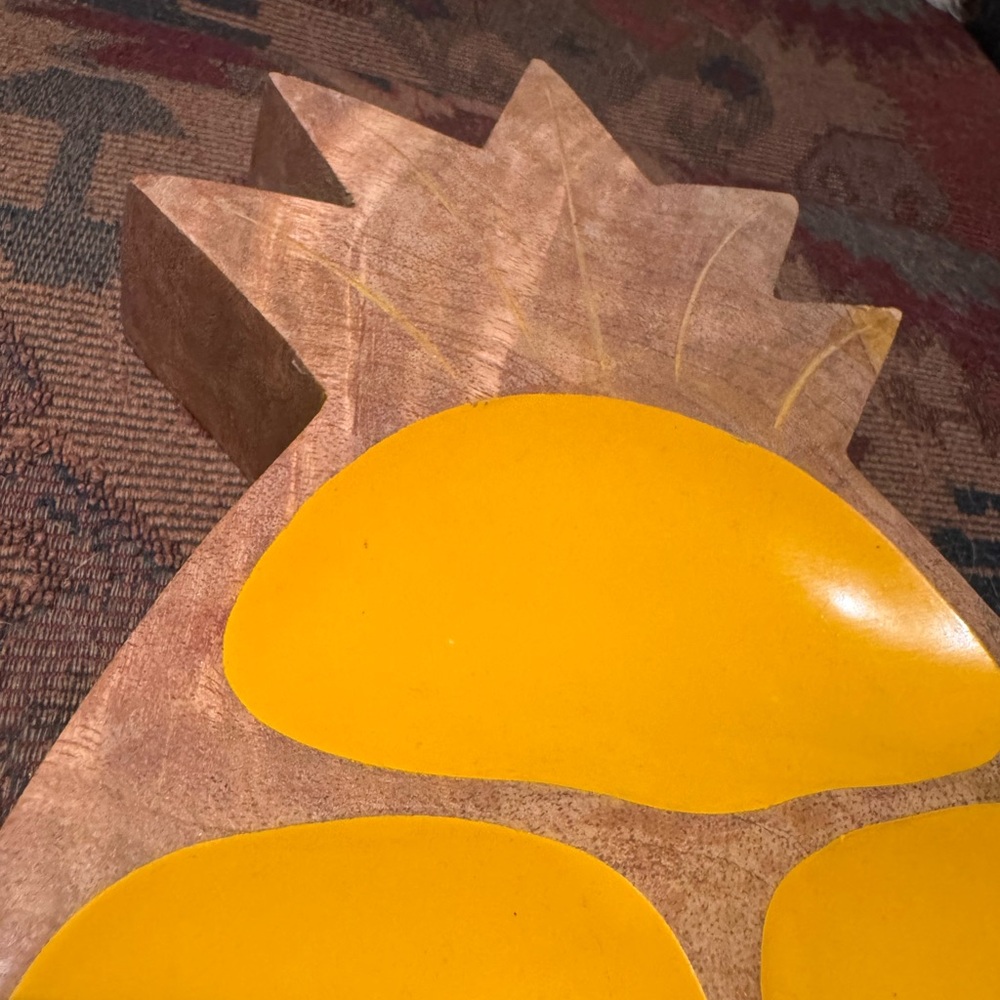 MCM Wooden Pineapple Shaped Tray with Yellow Accents - Picture 3 of 8